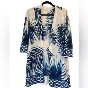 Westport 1962 Blue and White Palm Print Cardigan